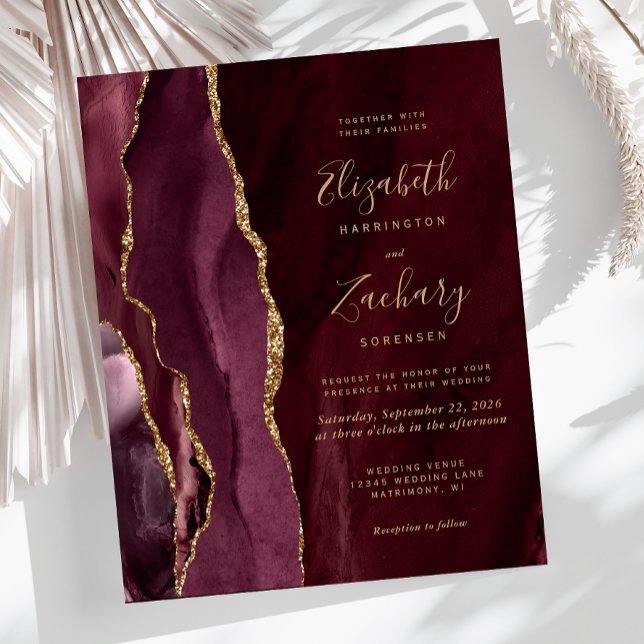 Faire-part de mariage Budget Bourgogne Agate Or (Créateur téléchargé)