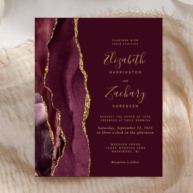 Faire-part de mariage Budget Bourgogne Rouge Agate (Créateur téléchargé)