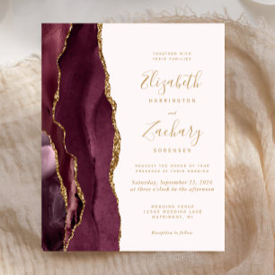 Faire-part de mariage Budget Burgundy Gold Agate B