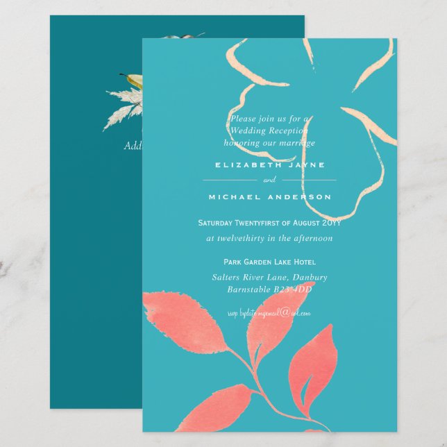 Faire-part de mariage BUDGET Coral Leaf Invitation (Devant / Derrière)