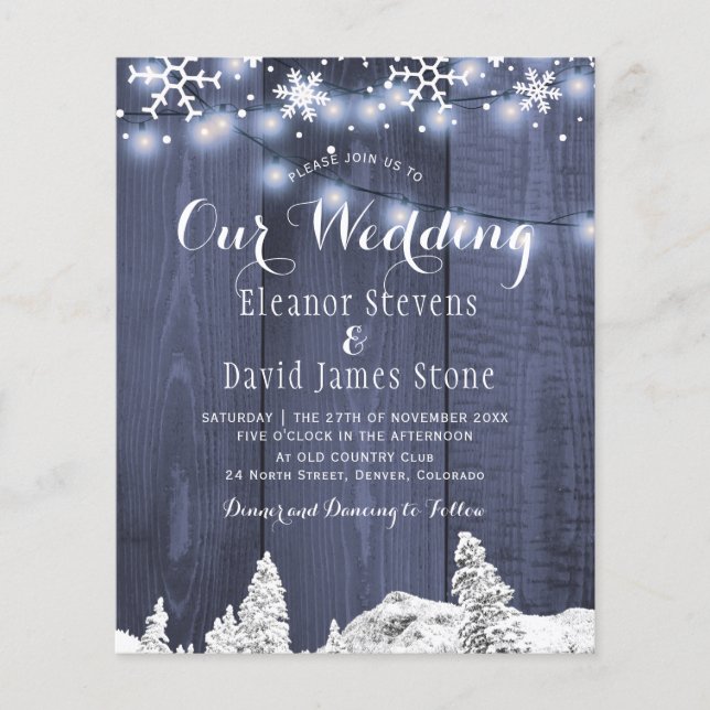 Faire-part de mariage budget d'hiver flocons de ne (Devant)