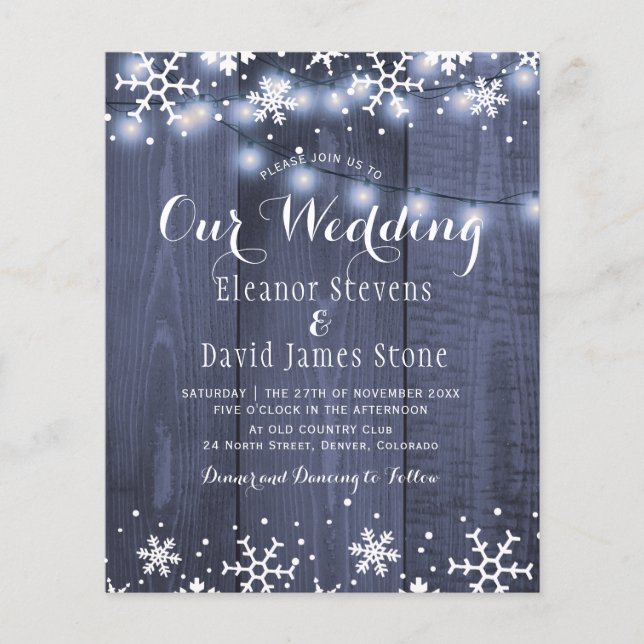 Faire-part de mariage budget d'hiver flocons de ne (Devant)