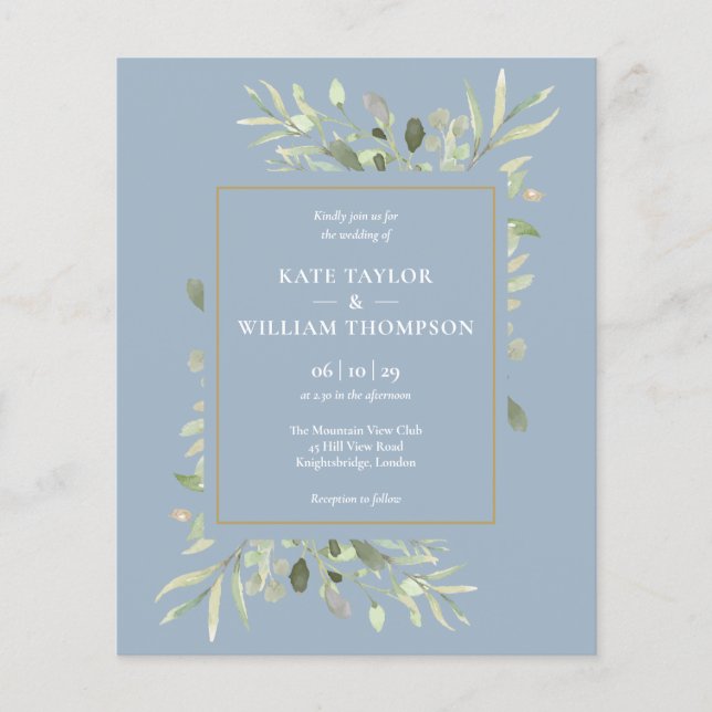 Faire-part de mariage Budget Dusty Blue Greenery (Devant)