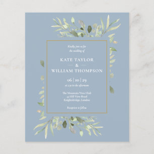 Faire-part de mariage Budget Dusty Blue Greenery