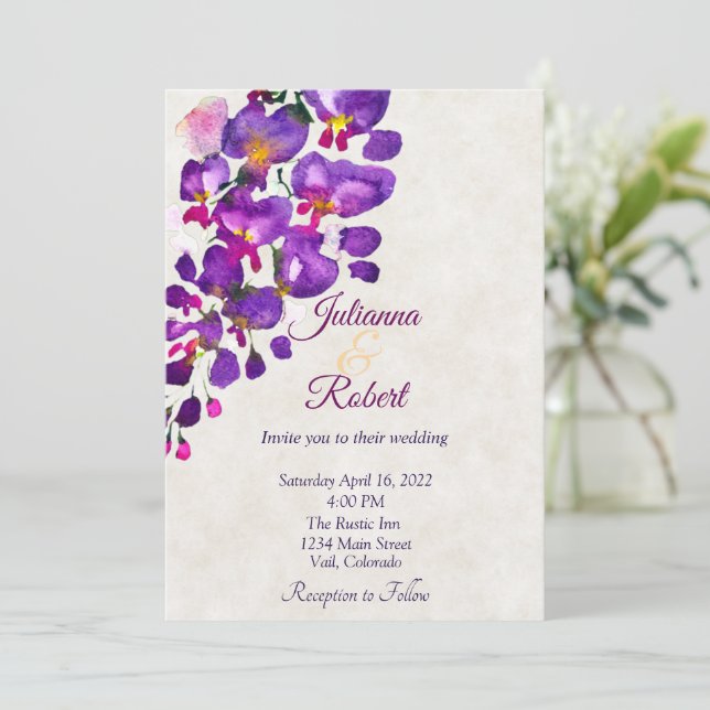 Faire-part de mariage budget fleur de glycine viol (Debout devant)