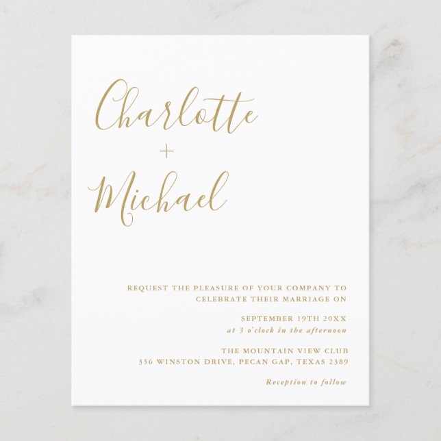Faire-part de mariage Budget Gold Signature Script (Devant)