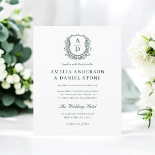 Faire-part de mariage Budget Green Crest Monogram