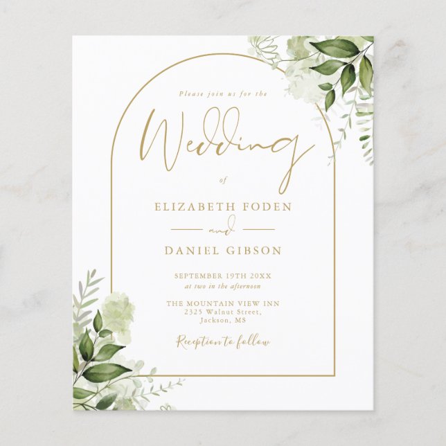 Faire-part de mariage Budget Greenery Gold Arch (Devant)