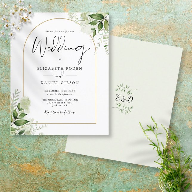 Faire-part de mariage Budget Greenery Gold Arch (Créateur téléchargé)