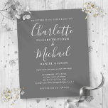 Faire-part de mariage Budget Gris Et Blanc Script<br><div class="desc">Doté de noms de style signature,  cet élégant faire-part de mariage gris et blanc budget peut être personnalisé avec vos informations en lettrage gris chic. Conçu par Thisisnotme©</div>