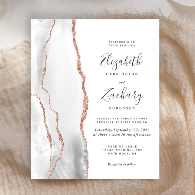 Faire-part de mariage Budget Gris Rose Or Agate (Créateur téléchargé)