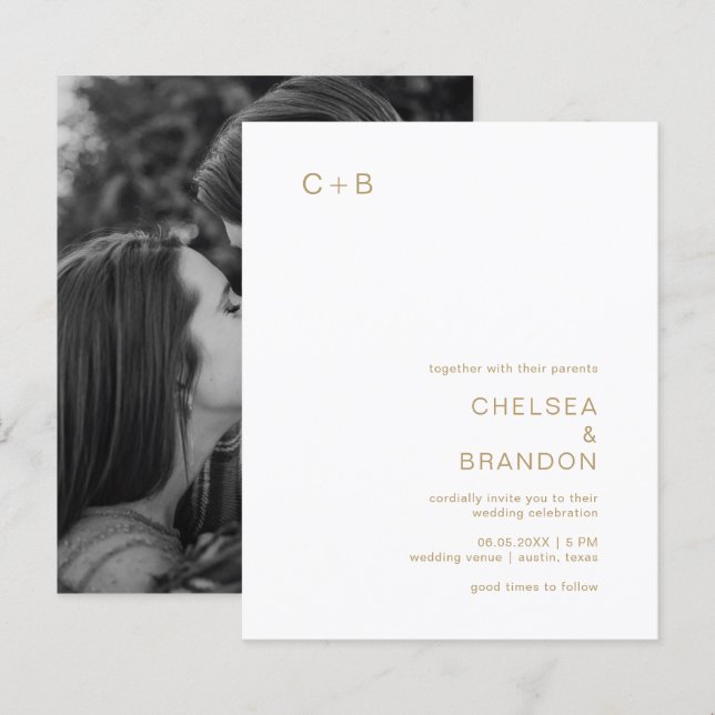 Faire-part de mariage budget moderne monogramme do (Devant / Derrière)