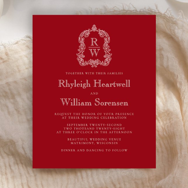 Faire-part de mariage Budget Monogram Crest Rouge  (Créateur téléchargé)
