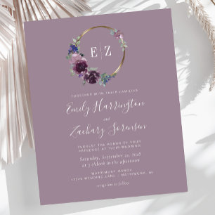 Faire-part de mariage Budget Monogram Violet Couro