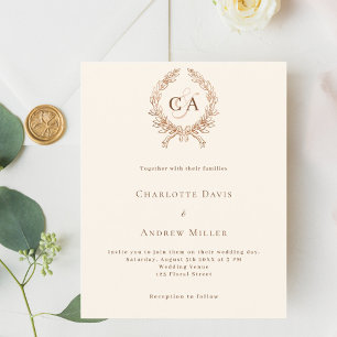 Faire-part de mariage budget monogramme beige