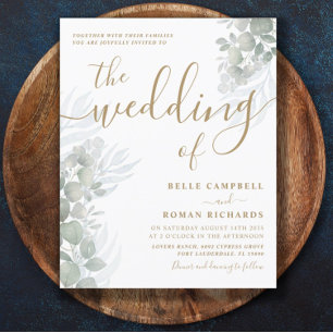 Faire-part de mariage Budget Or Script & Eucalyptu