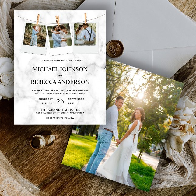 Faire-part de mariage budget photo en marbre blanc (Créateur téléchargé)