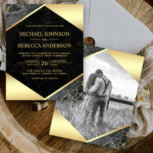 Faire-part de mariage budget photo marbre gris