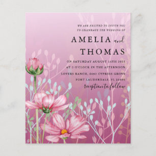 Faire-part de mariage Budget Pink Grasses & Foliin