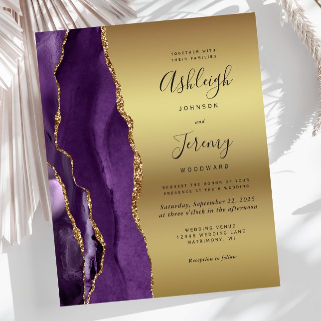 Faire-part de mariage Budget Purple Agate Gold Gla (Créateur téléchargé)