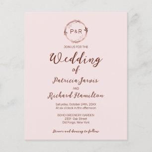 Faire-part de mariage budget Rose Brumeuse Monogra