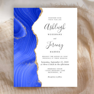 Faire-part de mariage Budget Royal Blue Gold Agate