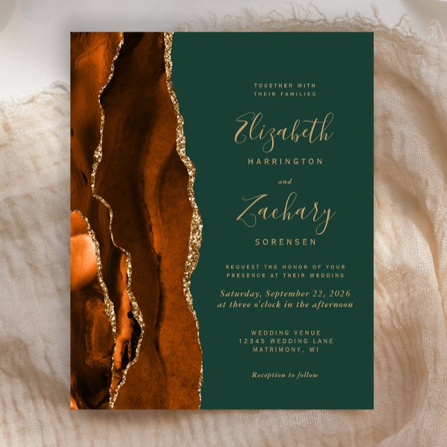 Faire-part de mariage Budget Rust Dark Green Agate (Créateur téléchargé)