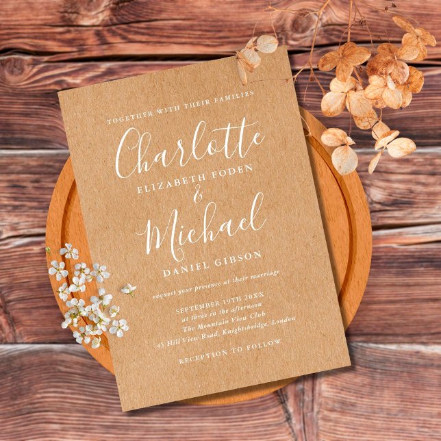 Faire-part de mariage Budget Rustic Kraft Script (Créateur téléchargé)