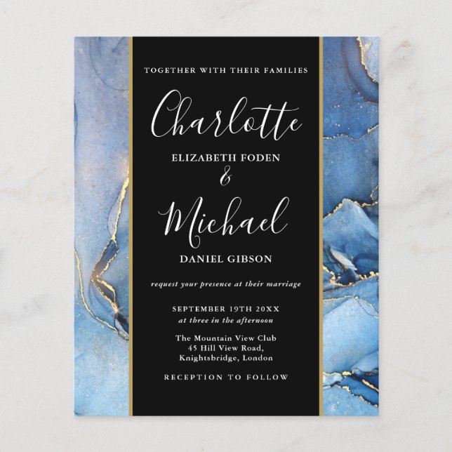 Faire-part de mariage Budget Signature Script Blue (Devant)