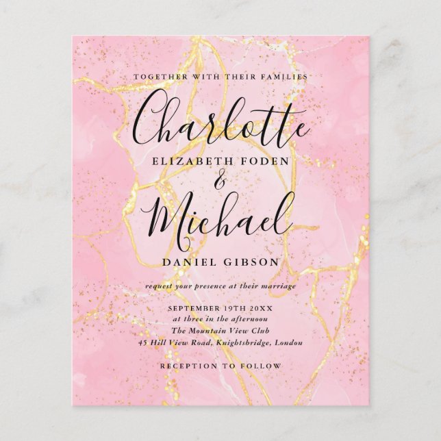 Faire-part de mariage Budget Signature Script Rose (Devant)