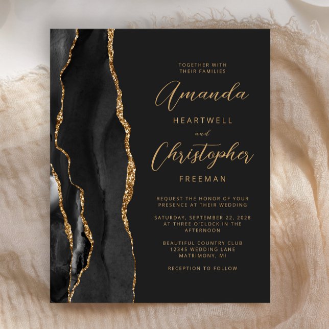 Faire-part de mariage Budget Slate Black Gold Agat (Créateur téléchargé)