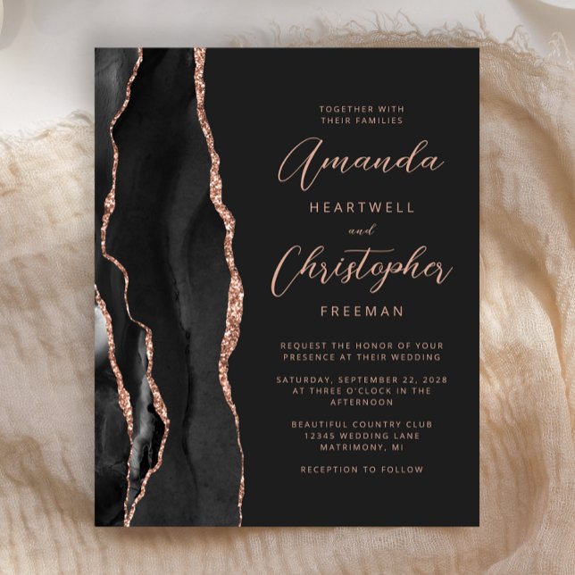 Faire-part de mariage Budget Slate Black Rose Gold (Créateur téléchargé)