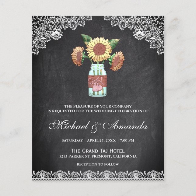 Faire-part de mariage budget tournesols tableau no (Devant)