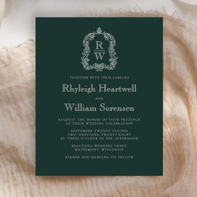 Faire-part de mariage Budget Vert Forêt Blason Mon (Créateur téléchargé)