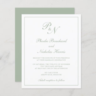 Faire-part de mariage Budget vert Monogramme Sage
