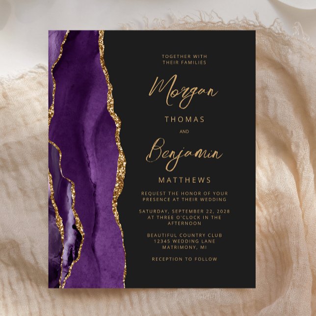 Faire-part de mariage Budget Violet Agate Script (Créateur téléchargé)