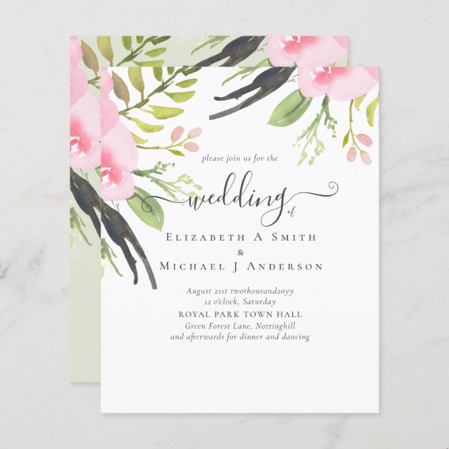 Faire-part de mariage budgétaire de qualité d'oliv (Devant / Derrière)