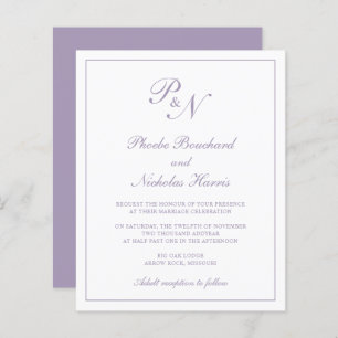 Faire-part de mariage budgétaire Dusty Purple Mono