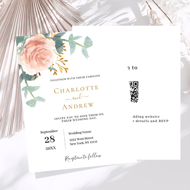 faire-part de mariage budgétaire RSVP rose or flor (Créateur téléchargé)