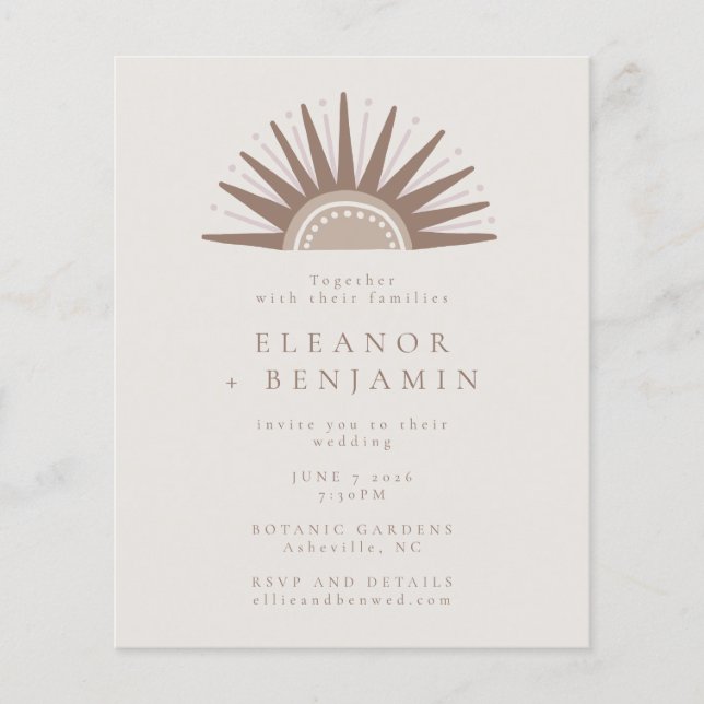 Faire-part de mariage budgétaire unique Boho Sun T (Devant)