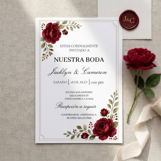 Faire-part de mariage Burgundy Bloom (Créateur téléchargé)