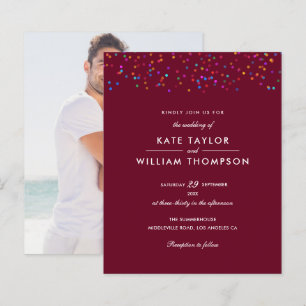 Faire-part de mariage Burgundy Confetti Arc-en-cie
