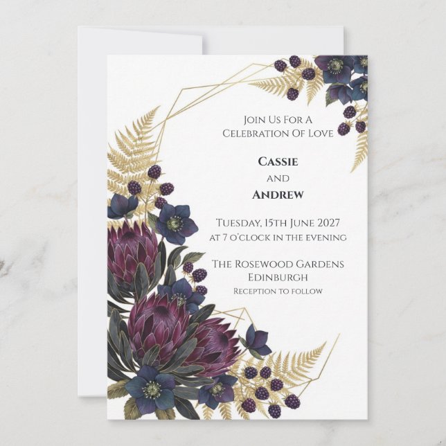 Faire-part de mariage Burgundy Protea Blackberry (Devant)