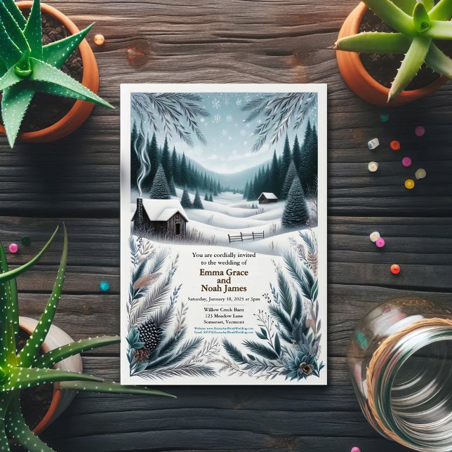 Faire-part de mariage Cabine d'hiver rustique (Créateur téléchargé)