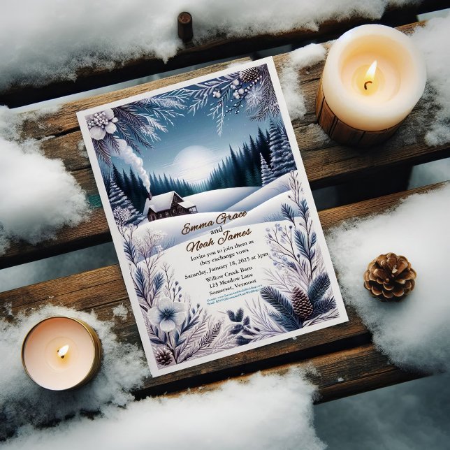 Faire-part de mariage Cabine d'hiver rustique (Créateur téléchargé)