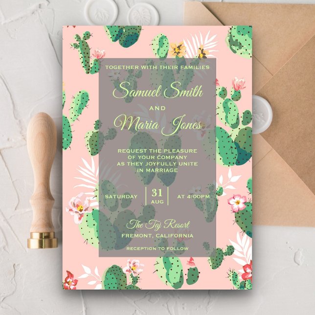 Faire-part de mariage Cactus Floral Désertique Rom (Créateur téléchargé)
