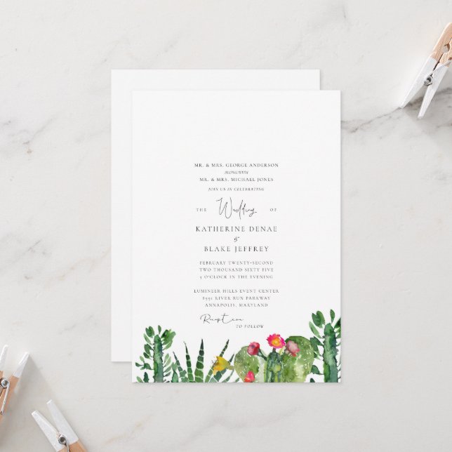 Faire-part de mariage Cactus Succulent Tropical (Devant/Arrière en situation)