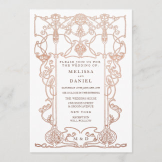 Faire-part de mariage cadre Art nouveau en bronze