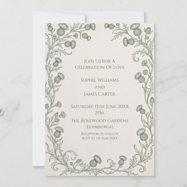 Faire-part de mariage cadre botanique argent (Devant)