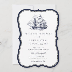 Faire-part de mariage cadre de corde de marine de 